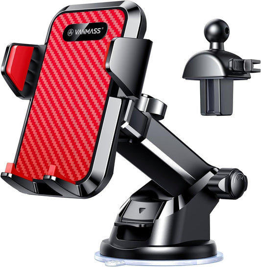 VANMASS【85+LBS Strongest Suction & Military-Grade Ultimate Car Phone Mount【Patent & Safety Certs】 Cell Phone Holder for Dash Windshield Vent for iPhone 17 Pro Max Automobile Interior Sets, Red