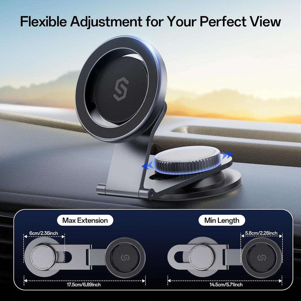SYNCWIRE MagSafe Car Mount for Dashboard,Foldable Aluminum Arm,Space Gray