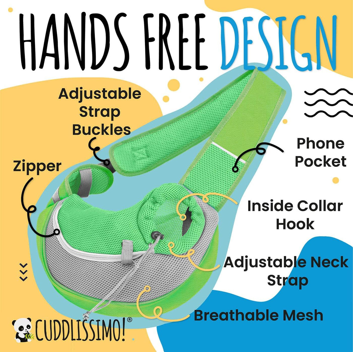 Cuddlissimo Small Dog Sling Carrier, Pet Cat Sling, Puppy Pouch - Green-L
