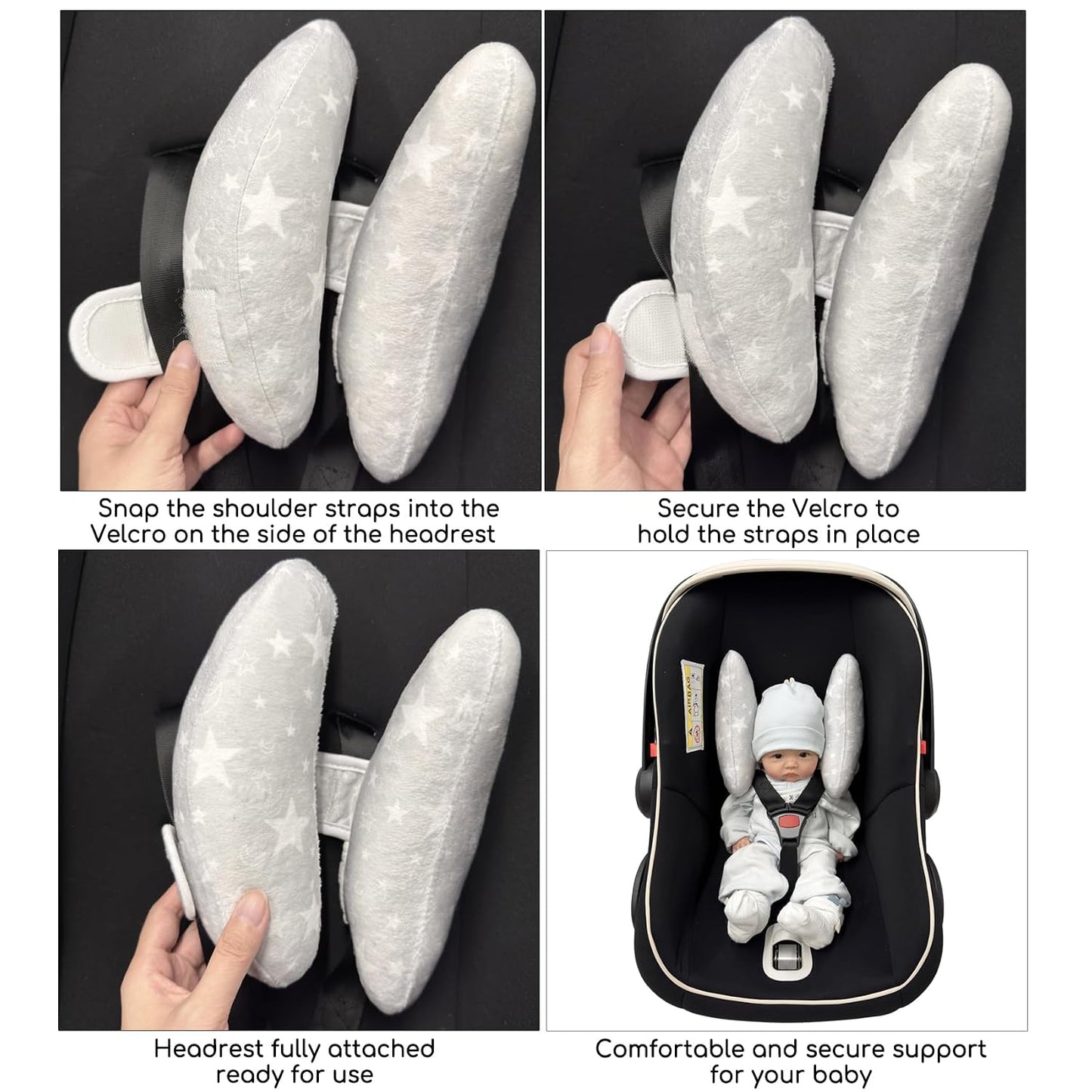 Infant Travel Pillow, Adjustable Baby Head Neck Support Cushion for Car Seat and Stroller - Comfortable and Lightweight Baby Travel Pillow, with Moon and Star Pattern