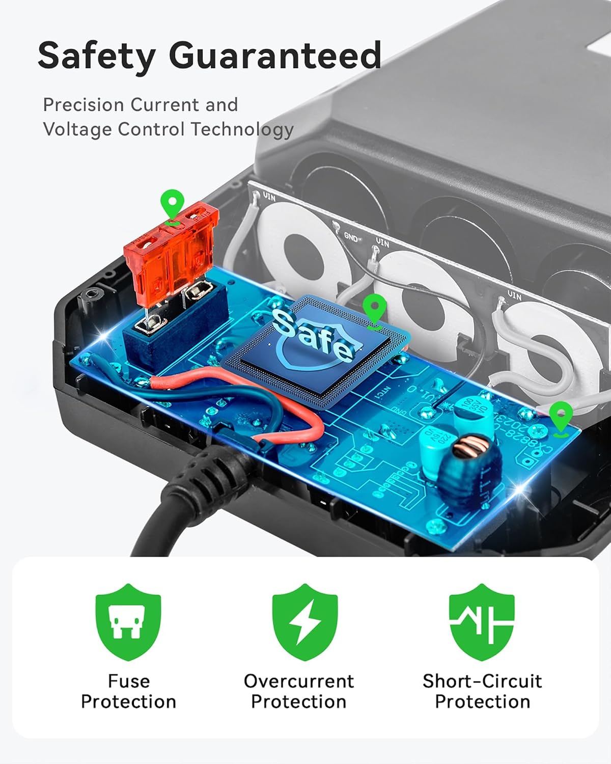 Anyongora 7-in-1 Cigarette Lighter Splitter 120W, 3 Sockets & 4 USB (A/C)