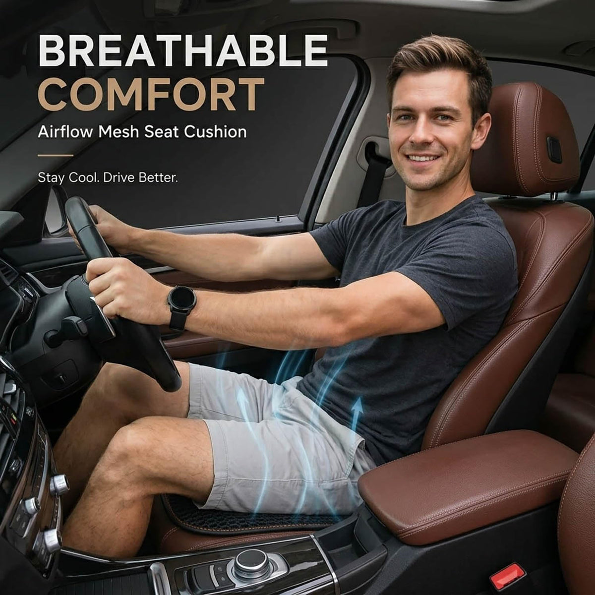 New Summer Cooling Ventilated Big Air Mesh Seat Cushion Pad for Car,Universal Breathable Vented Seat Cover Fits Car SUV Truck Van Pickup for Driving Seat(Black-SeatCushion-1Pcs)