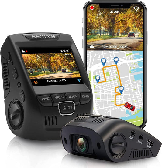 Rexing V1GW-4K Ultra HD Car Dash Cam w/Built-in GPS Logger, 2.4" LCD Screen,Wi-Fi,170° Wide Angle Dashboard Camera Recorder with G-Sensor, WDR, Loop Recording, Supercapacitor, Mobile App, up to 256GB