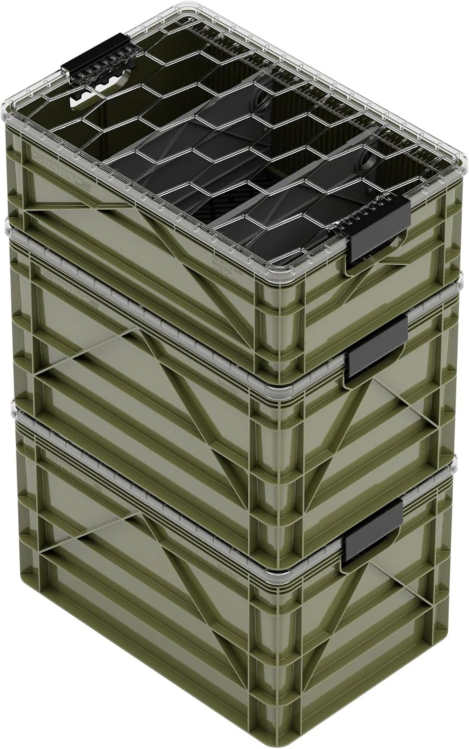 SIDIO Pro Pack, HD Stackable Storage Bins with Lids & Dividers, Green