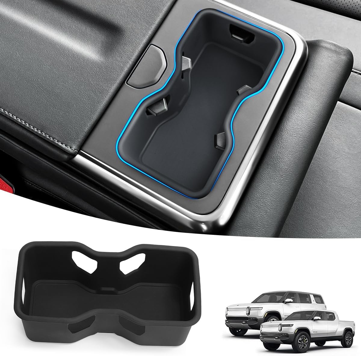 Second Row Console Cup Holder Insert for 2022-2026 Rivian R1S & R1T Accessories, Rear Armrest Cupholder Silicone Accessories