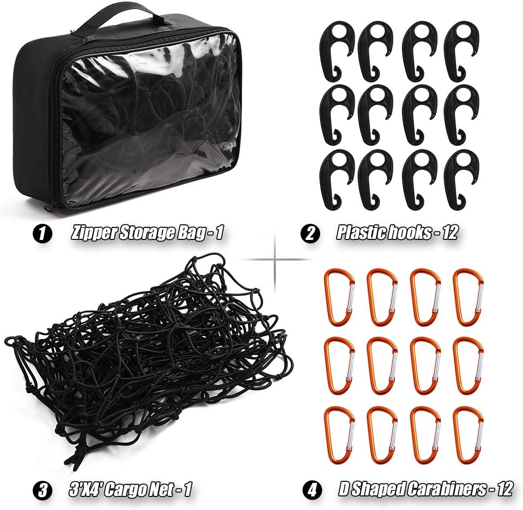 CZC AUTO Bungee Cargo Net 3x4Ft Stretches to 6x8Ft, 3"x3" Mesh Net