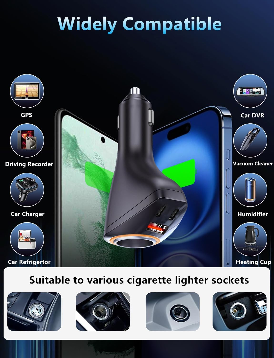 4 in 1 USB C Car Charger, 170W Multi USB Cigarette Lighter Adapter