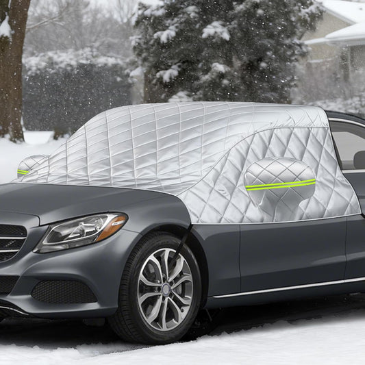 6 Layers Windshield Snow Cover Universal Midsize Sedan/Compact SUV Protection Hail & Snow Shield | Scratch-Free Hooks + Reflective Strips + Mirror Covers