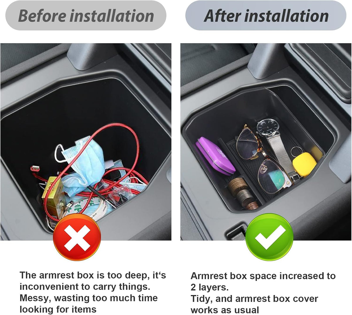 SKTU Compatible with 2020-2024 2025 Land Rover Defender Center Console Organizer 2023 2024 2025 Defender Accessories 2024 2025 Defender Console Tray Armrest Insert ABS Black Materials Storage Box