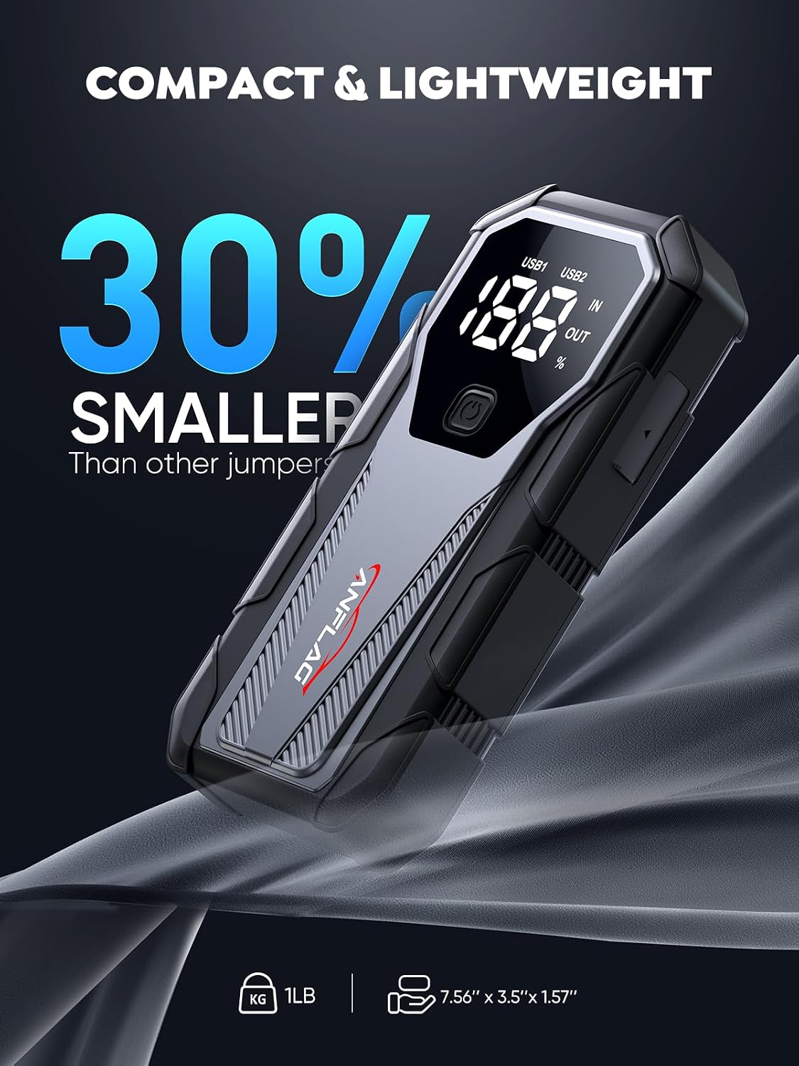 Car Jump Starter 6000A 12V Battery Pack, 16800mAh Portable Jump Box for 10L Gas/9L Diesel Engines, with Smart Jumper Cables, LED Display, Fast Charging, SOS Light & Emergency Power Bank