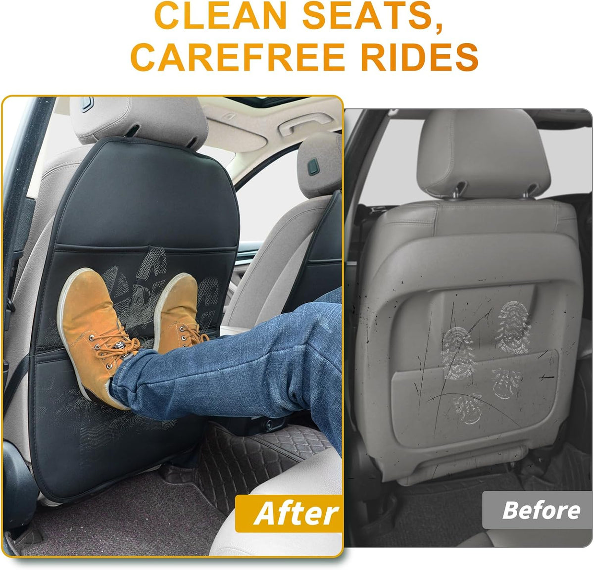2Pack Seat Back Protectors for Kids, Car Kick Mats for Front Seats, Black