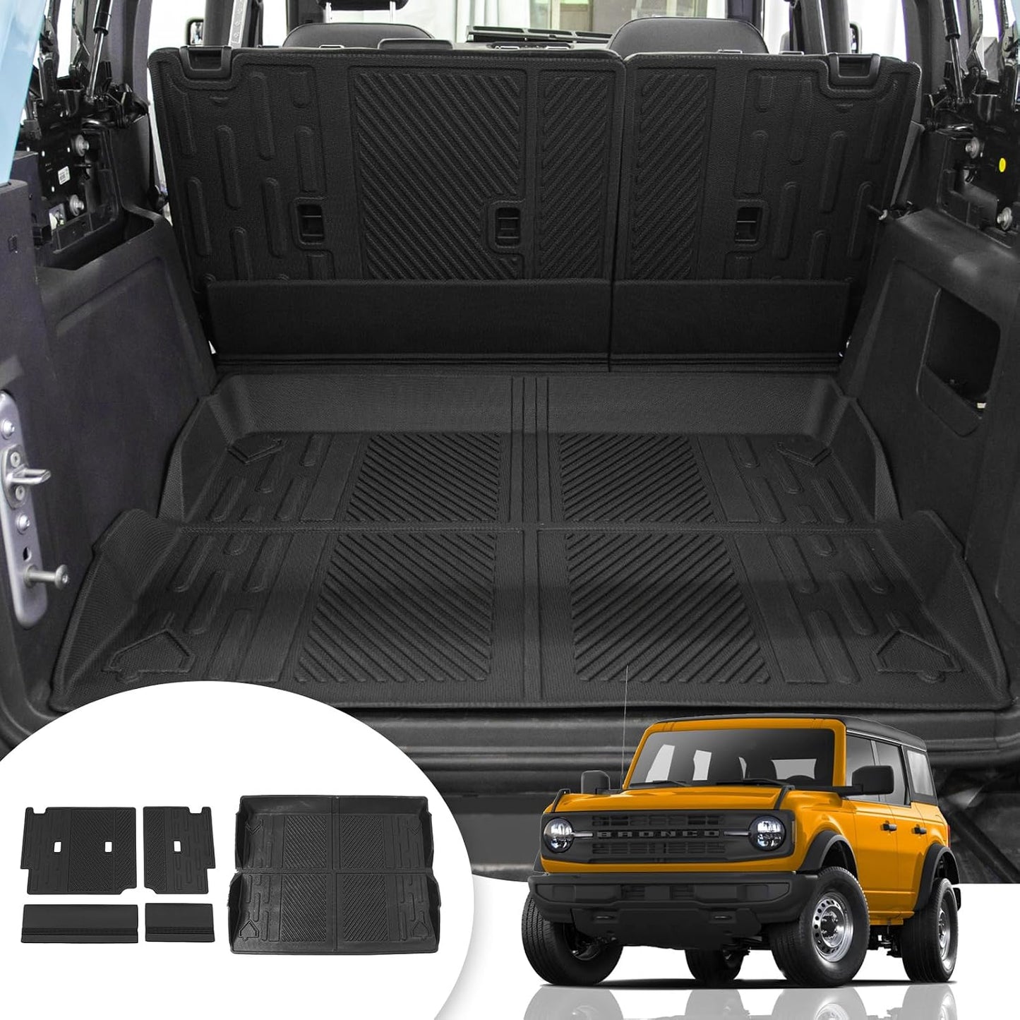 Cargo Mat Compatible with 2021-2024 2025 2026 Ford Bronco Back Seat Cover Protector Split Seat Cargo Liner Trunk Mat Kick Mat for Ford Bronco Accessories 4 Door (4 PCS Rear Backrest Mats)