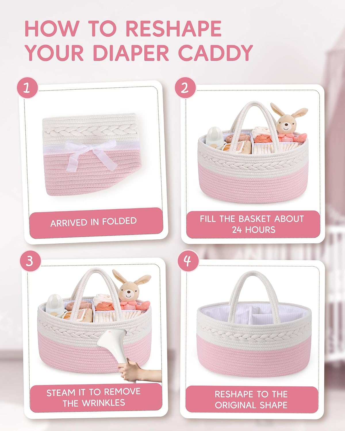 Maliton Diaper Caddy for Baby Girl-Cotton Rope Diaper Caddy, Diaper Organizer for Changing Table, Portable Baby Basket for Storage Baby Stuff, Newborn boy girl baby essentials Registry Items
