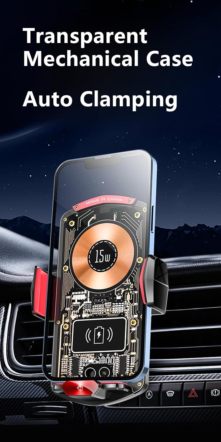 Wireless Car Charger, 15W Fast Auto-Clamping Vent Phone Holder