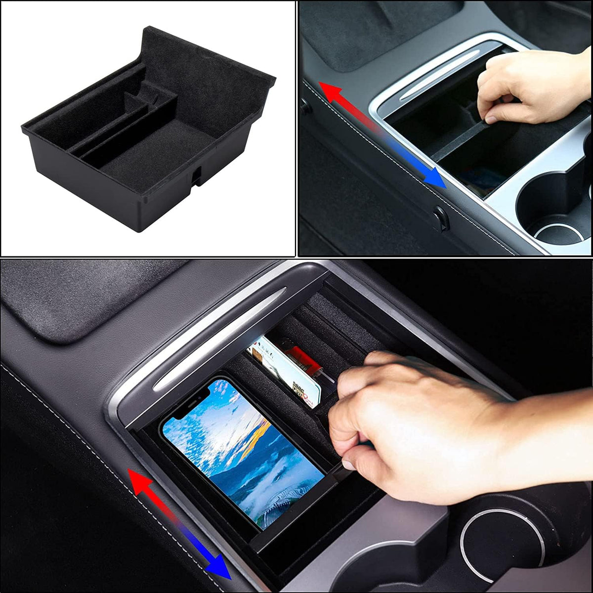 3PC Console Organizer Set for 21-23 Tesla Model 3, 21-24 Model Y