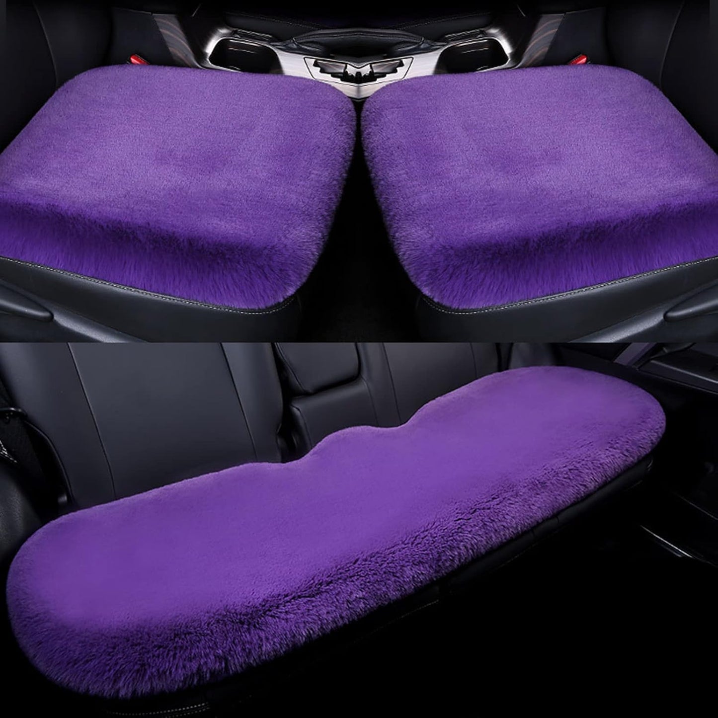 1 set 3 pcs Soft Fluffy Auto Seat Cover Faux Wool Auto Front & Back Seat Pad Car Seat Cover Protector Cushion Soft Warm for Winter Mat Universal Fit (Purple)