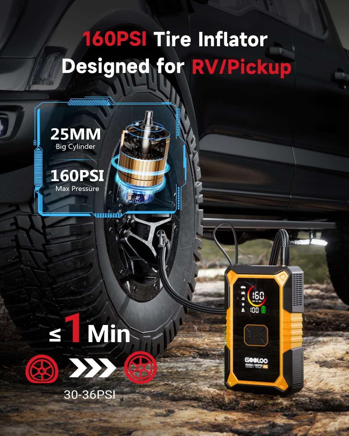 GOOLOO A5 Jump Starter with Air Compressor, 4000A Car Battery Booster