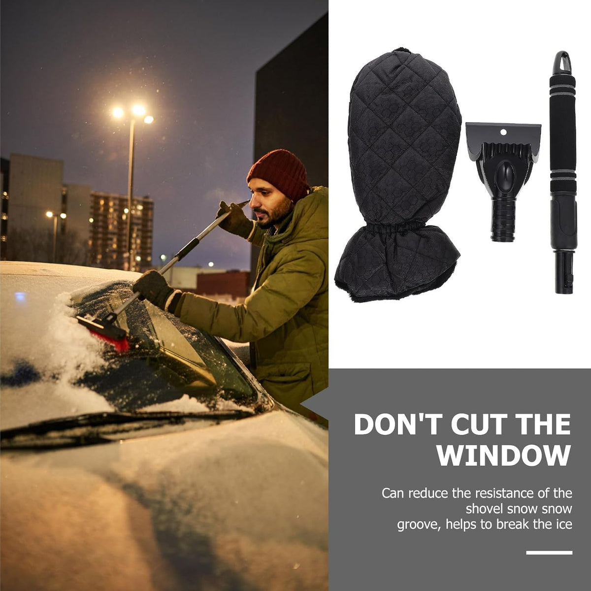 Xmas Car Snow Shovel Gloves, Telescopic Ice Scraper with Brush