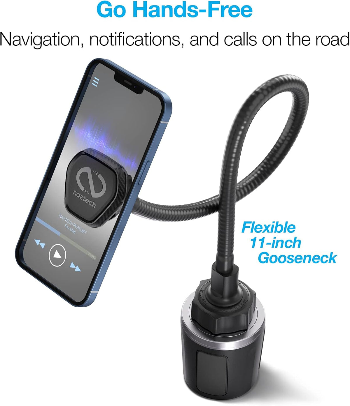 Naztech MagBuddy Elite XL Car Phone Holder - Magnetic Mount for Cup Holder with 11 Inch Gooseneck & 360 Degree Swivel, Universal Compatibility for iPhone, Android & GPS Units