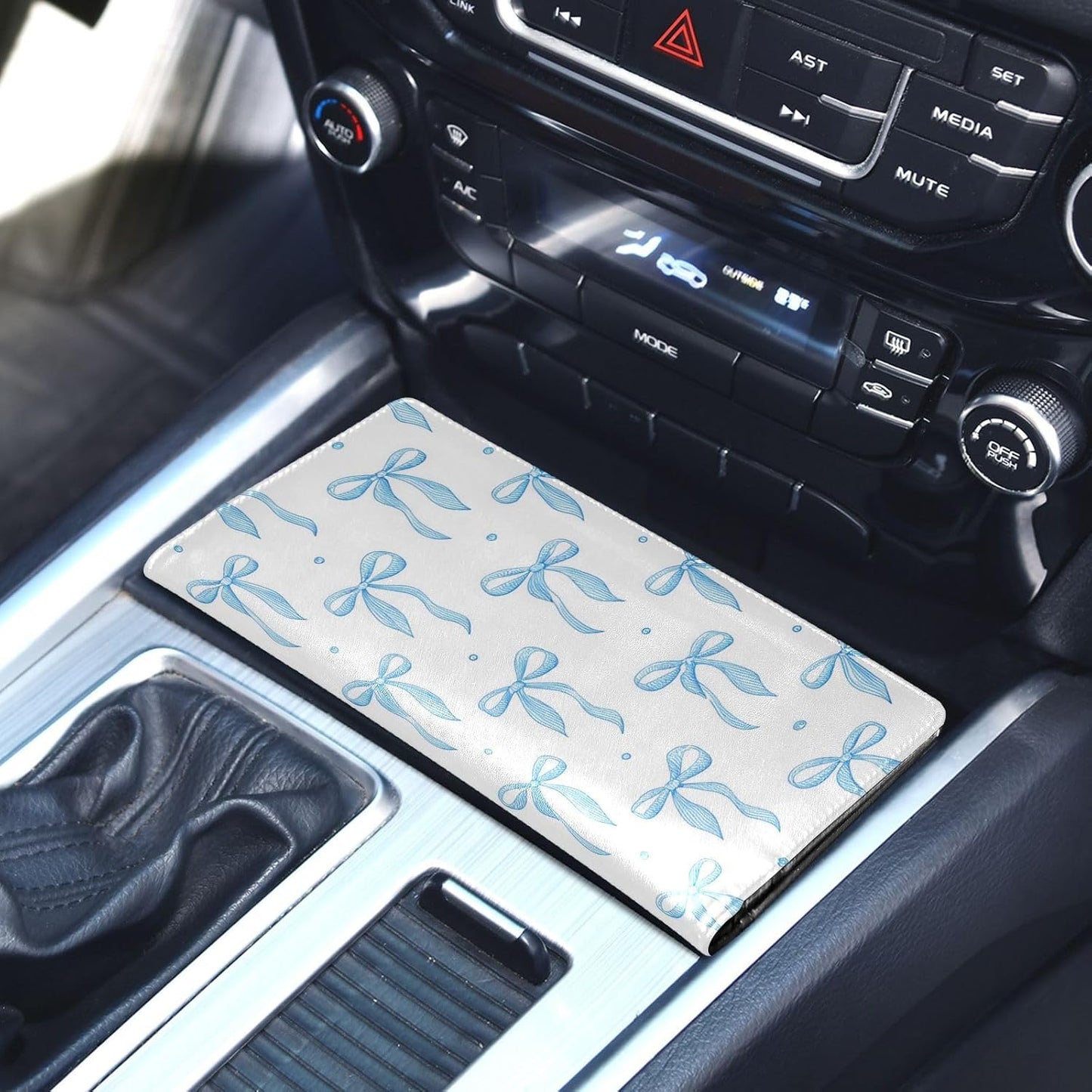 Blue Ribbon Bow Car Registration and Insurance Holder Glove Box Organizer Leather Vehicle Essential Document Card Wallet Accessories Case