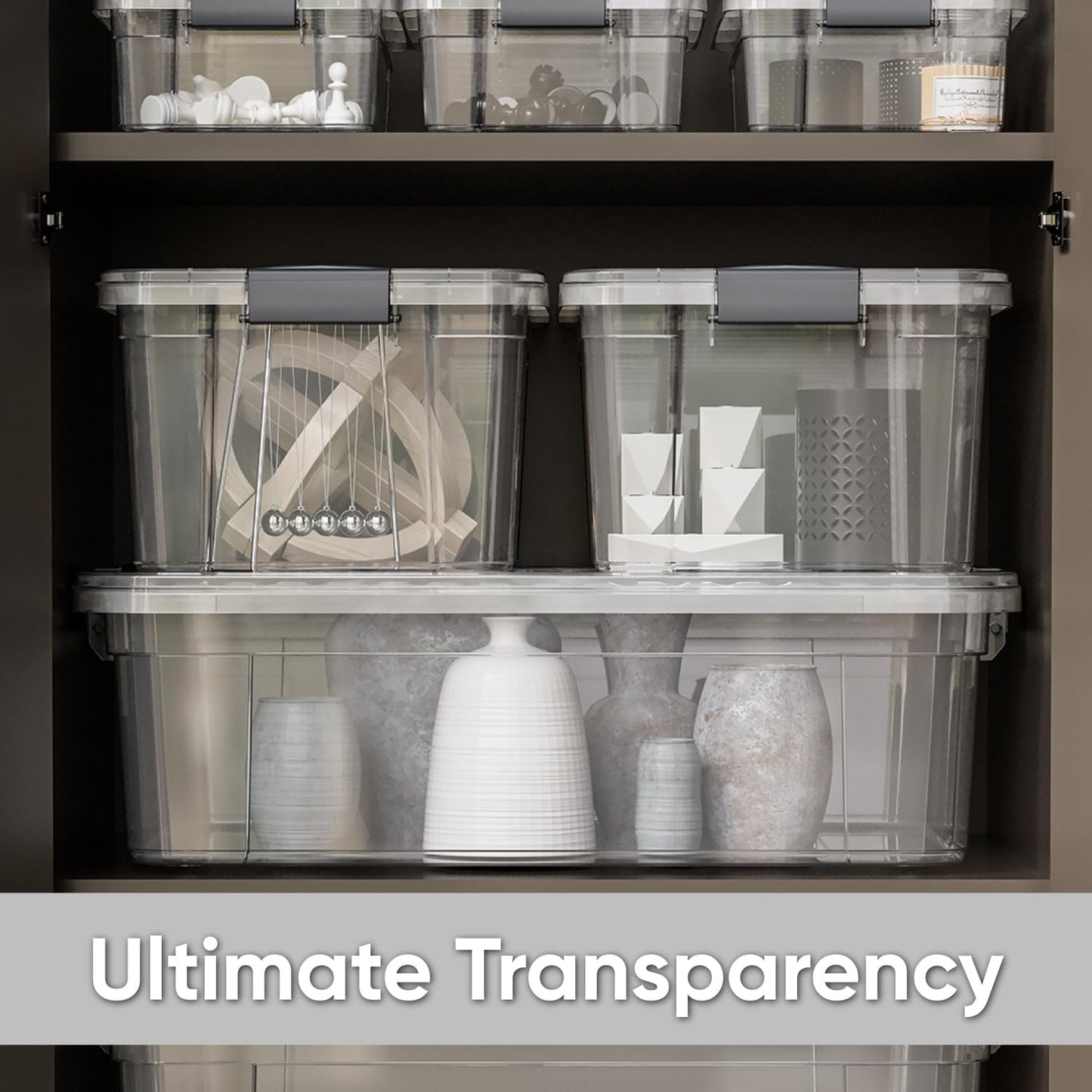 Superio Clear Plastic Storage Bins with Lid, 4.5 Quart Box, Organizing Containers, Stackable Plastic Tote for Home, Garage, Dorm, School, and Office