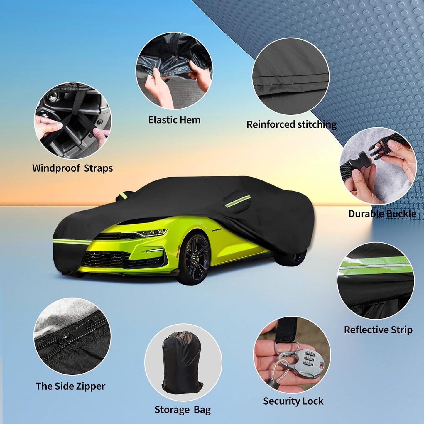 Waterproof Car Covers Fit for 2010-2023 Chevy Camaro(Black) Custom Heavy Duty Waterproof All Weather Protection Outdoor