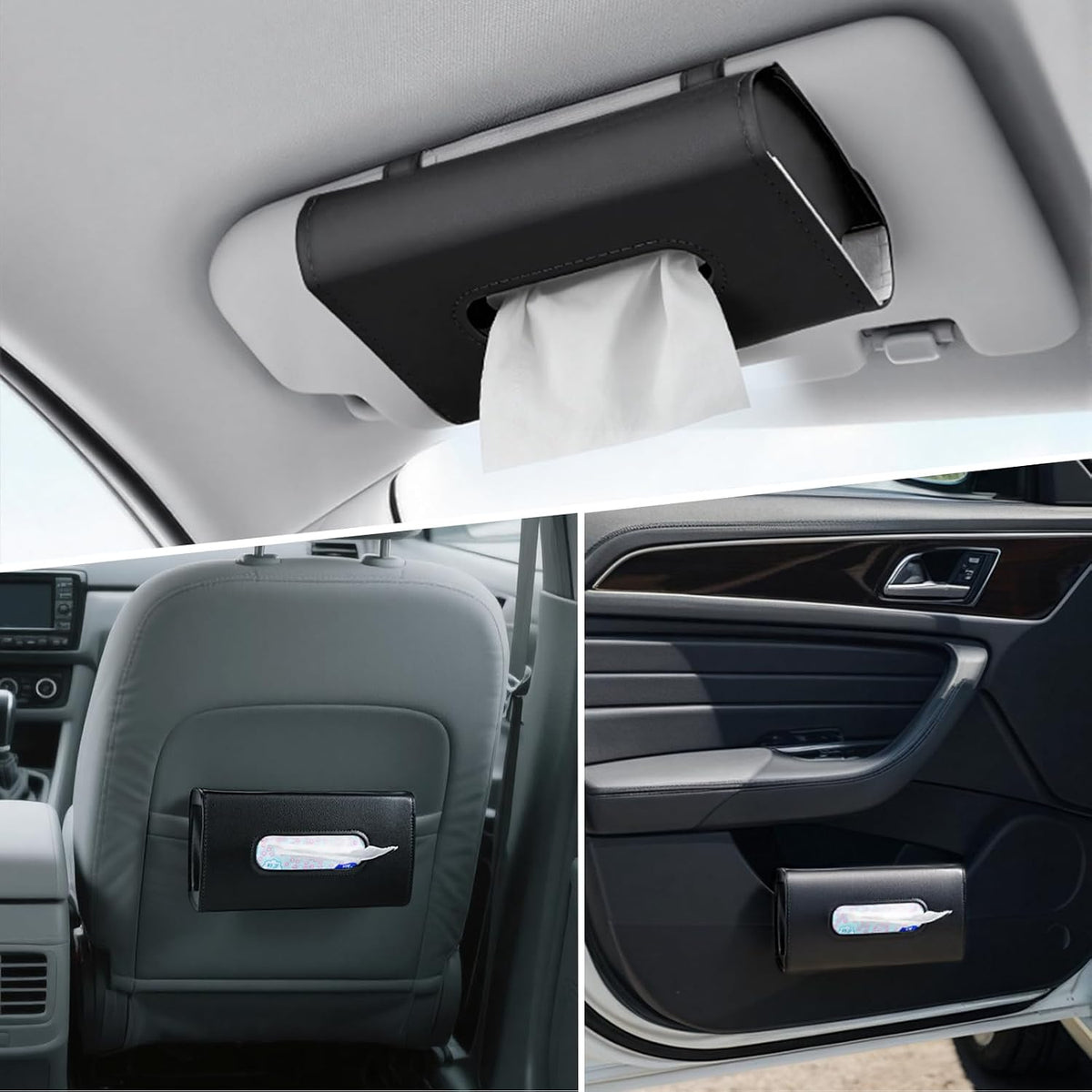 4 Pack Tissue Box Holder for Car - Sun Visor Napkin Holder Backseat Tissue Case Premium PU Leather Backseat Napkin Rectangle Organizer Vehicle Interior Accessories Universal for Car