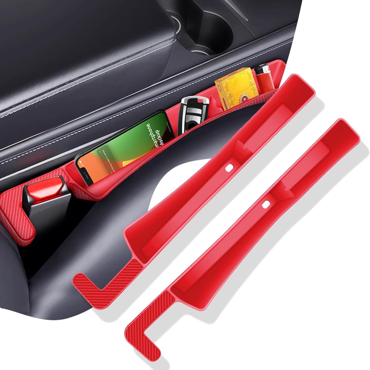 2PCS Car Seat Gap Filler Organizer,Multifunctional Car Gap Fillers with USB and Phone Holder, Universal Car Seat Storage Organizer Between Seats for Phone, Keys, Eyeglasses(Black)