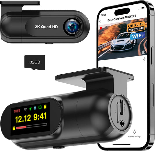 Dash Cam Front with 32G SD Card, CHORTAU 2K FHD Car Driving Recorder 1.47'' IPS Screen 170°Wide Angle Camera for Cars with APP, Night Vision,24H Parking Mode, Loop Recording, Motion Detection