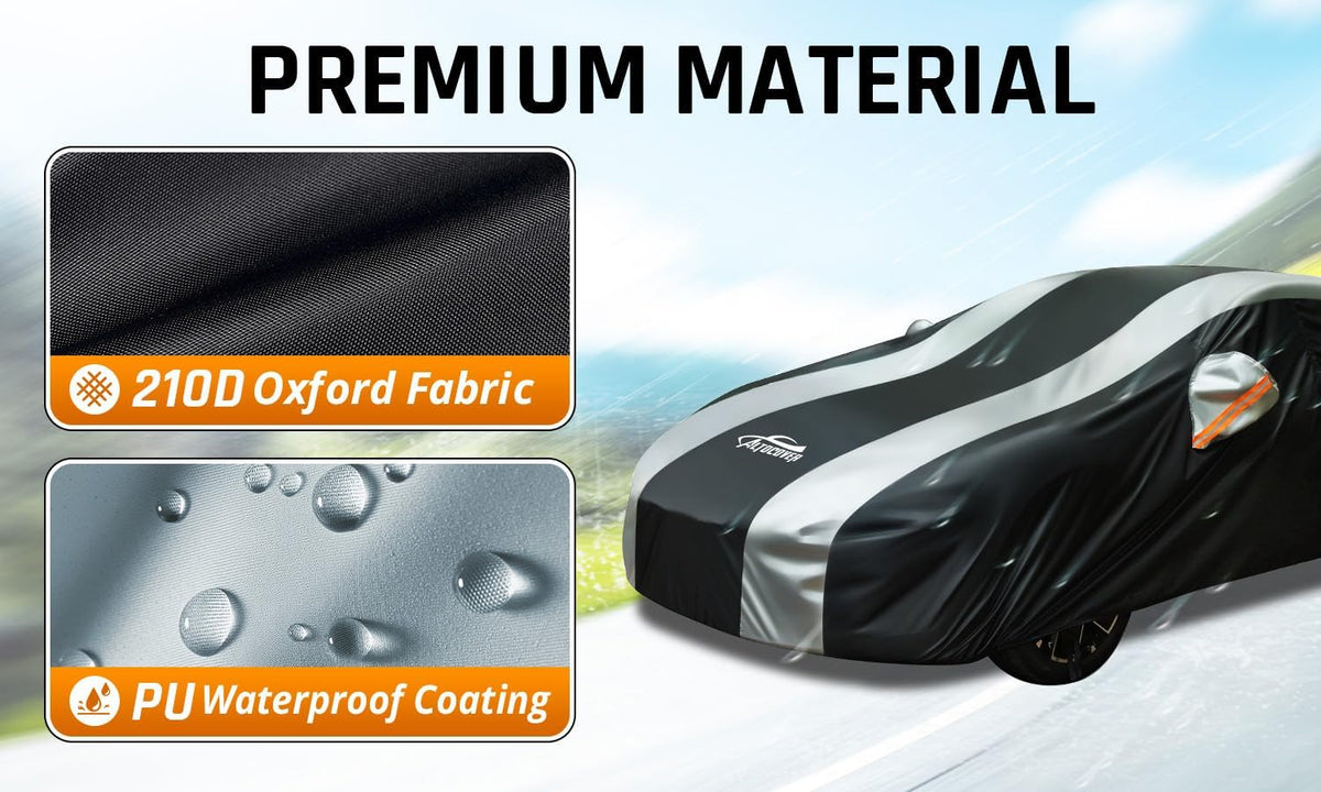 Small Car Cover Waterproof All Weather Protection with Silver Stripe Design,Universal Fit Nissan Versa, Hyundai Accent, Kia Rio Sephia,Audi A3 80 90, Honda City Insight