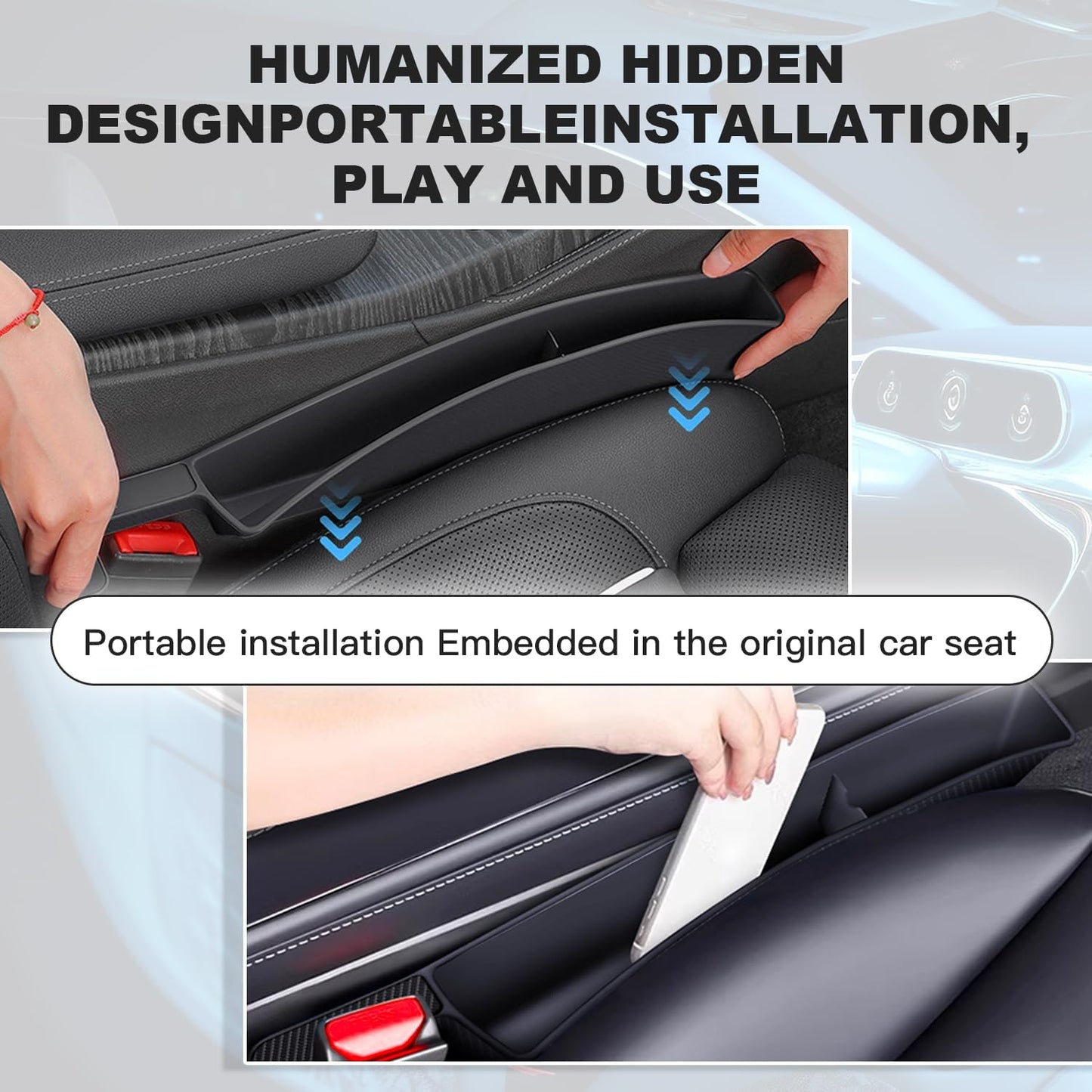 2PCS Car Seat Gap Filler Organizer,Multifunctional Car Gap Fillers with USB and Phone Holder, Universal Car Seat Storage Organizer Between Seats for Phone, Keys, Eyeglasses(Black)