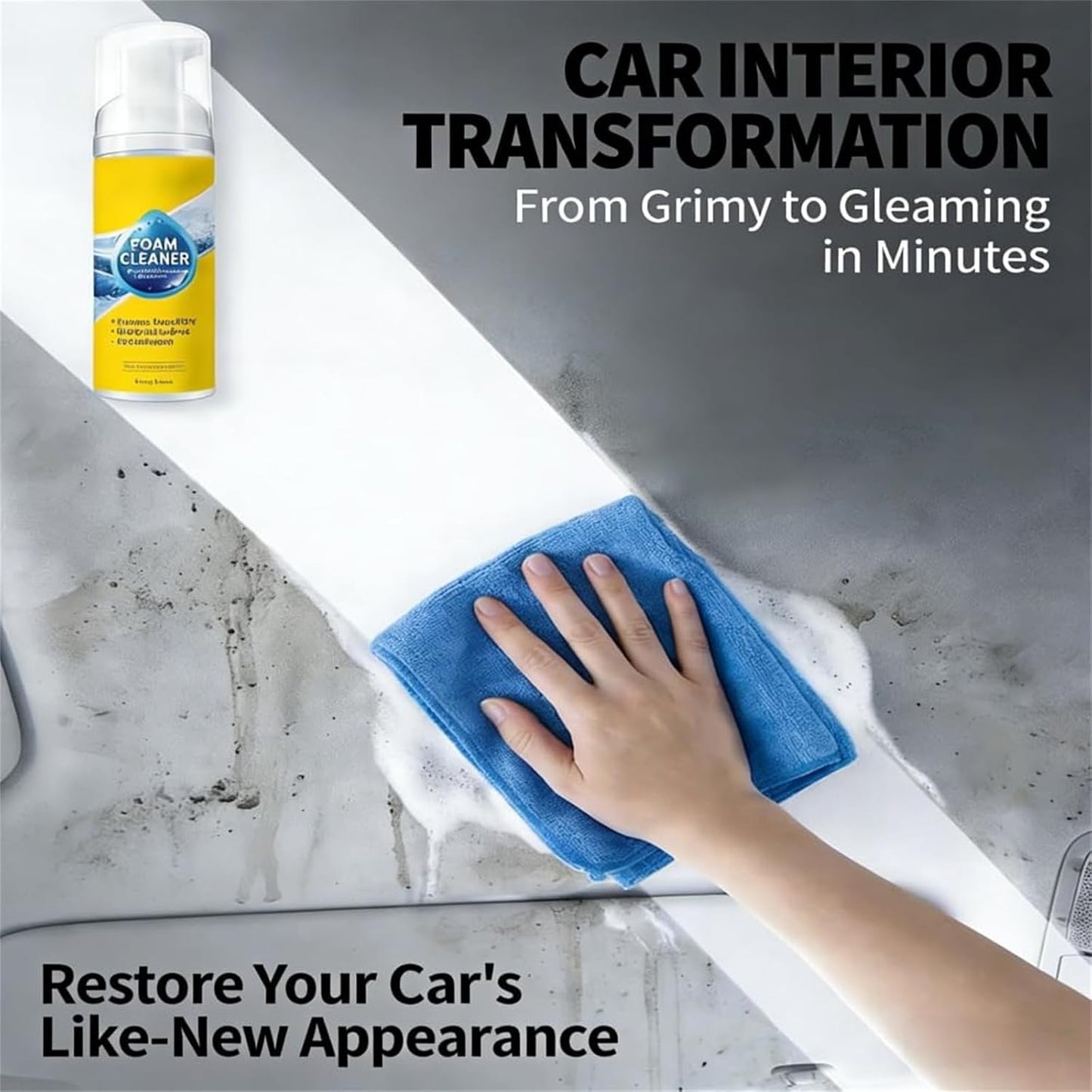 Powerful &amp; Multipurpose Car Interior Foam Cleaner, All-Purpose Rinse-Free Foam Cleaner Spray, Deep Penetration Rich Foaming Stain Remover (2 Pcs)
