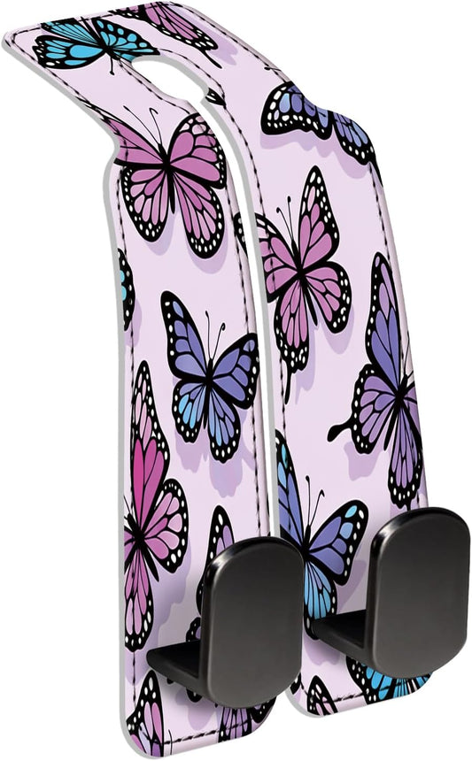 Car Seat Back Storage Hook, Funny Car Purse Hook, Cute Vehicle Storage Organizer for Purses Handbags Cute Pastel Butterfly