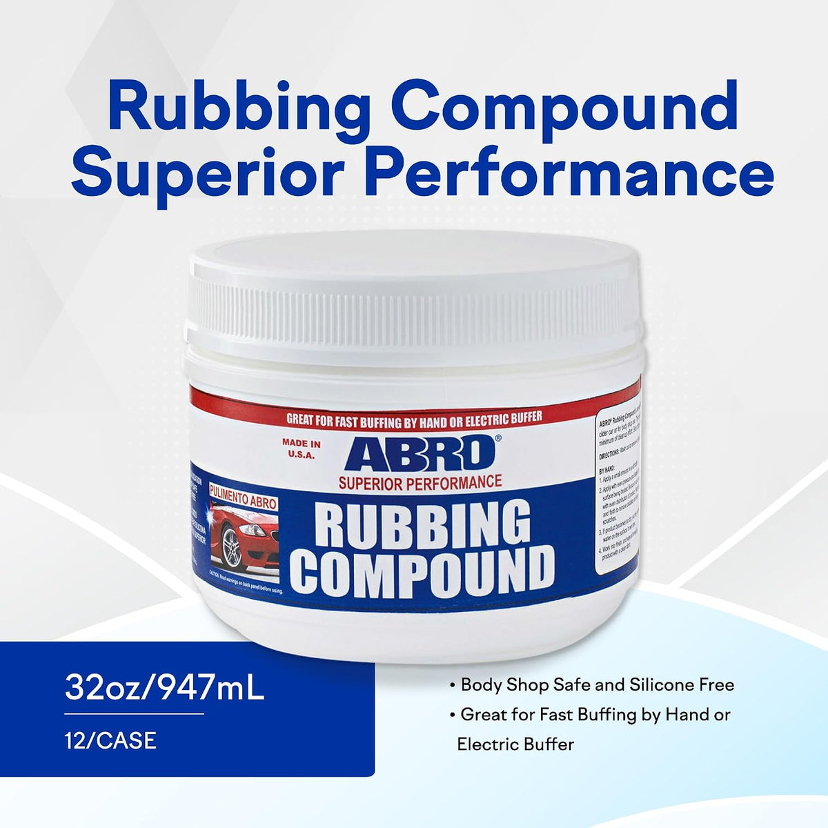 ABRO Rubbing Compound 10 oz, Fast-Cut Buffer for Oxidized Paint