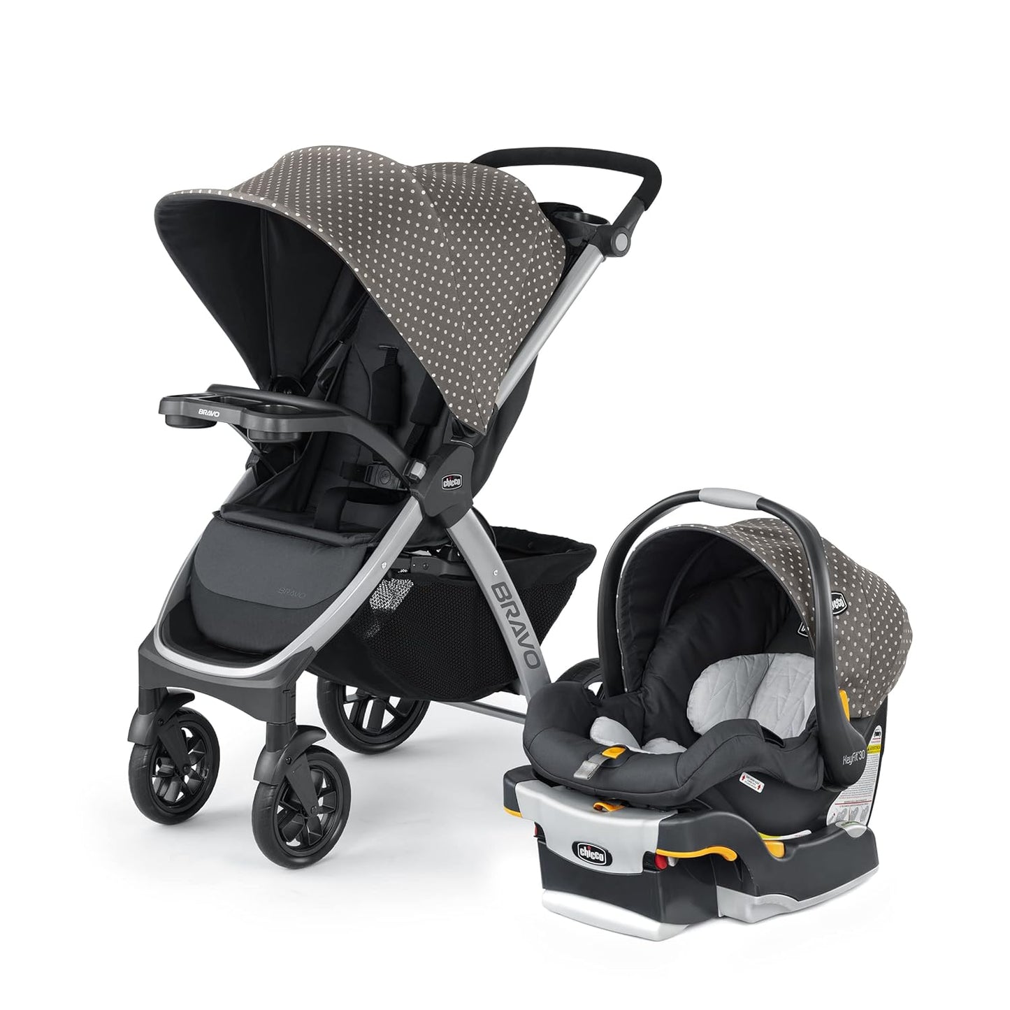 Chicco Bravo 3-in-1 Trio Travel System, Bravo Quick-Fold Stroller with KeyFit 30 Infant Car Seat and Base, Calla/Grey