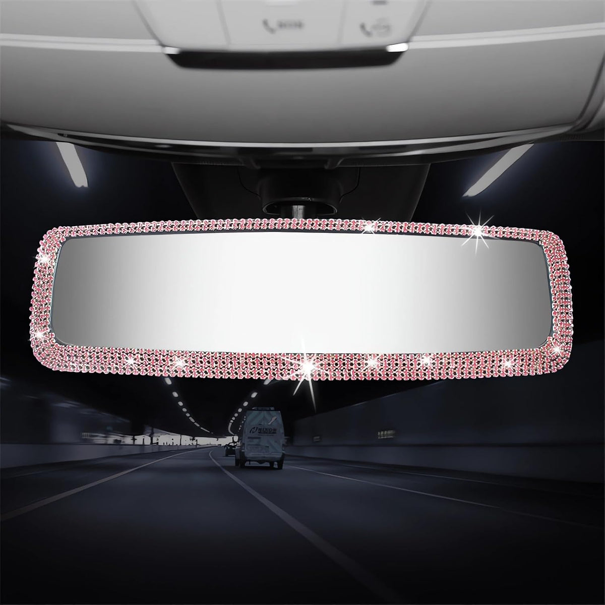 Bling Rhinestone Car Rear View Mirror - Crystal Diamond Decor for Women - Stylish Automotive Interior Accessory (Silver)