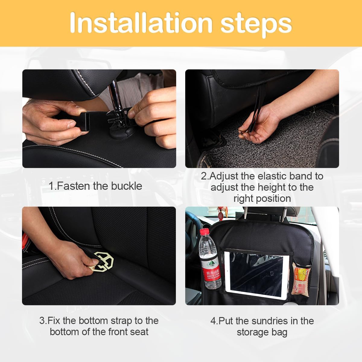 Osilly Car Seat Back Organizer, 2 Pack Backseat Storage Bag with Touch Screen Tablet Holder & 9 Pockets, Durable Waterproof Oxford Fabric, Travel Accessories, Road Trip Essentials for Kids