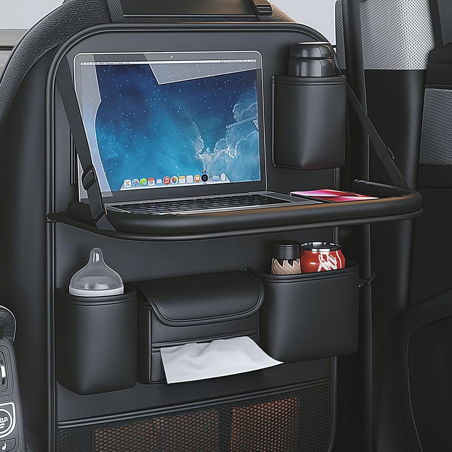 Backseat Car Organizer, Seat Organizer with 5 Storage Pockets for Travel, Black A