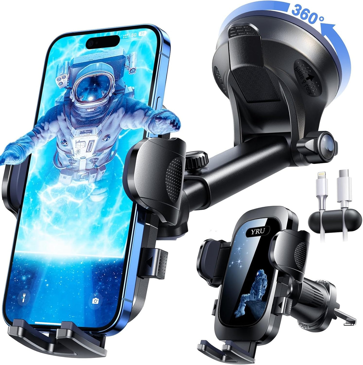 YRU True Military-Grade 360°Rotation Suction 2026 Ultimate Car Phone Holder