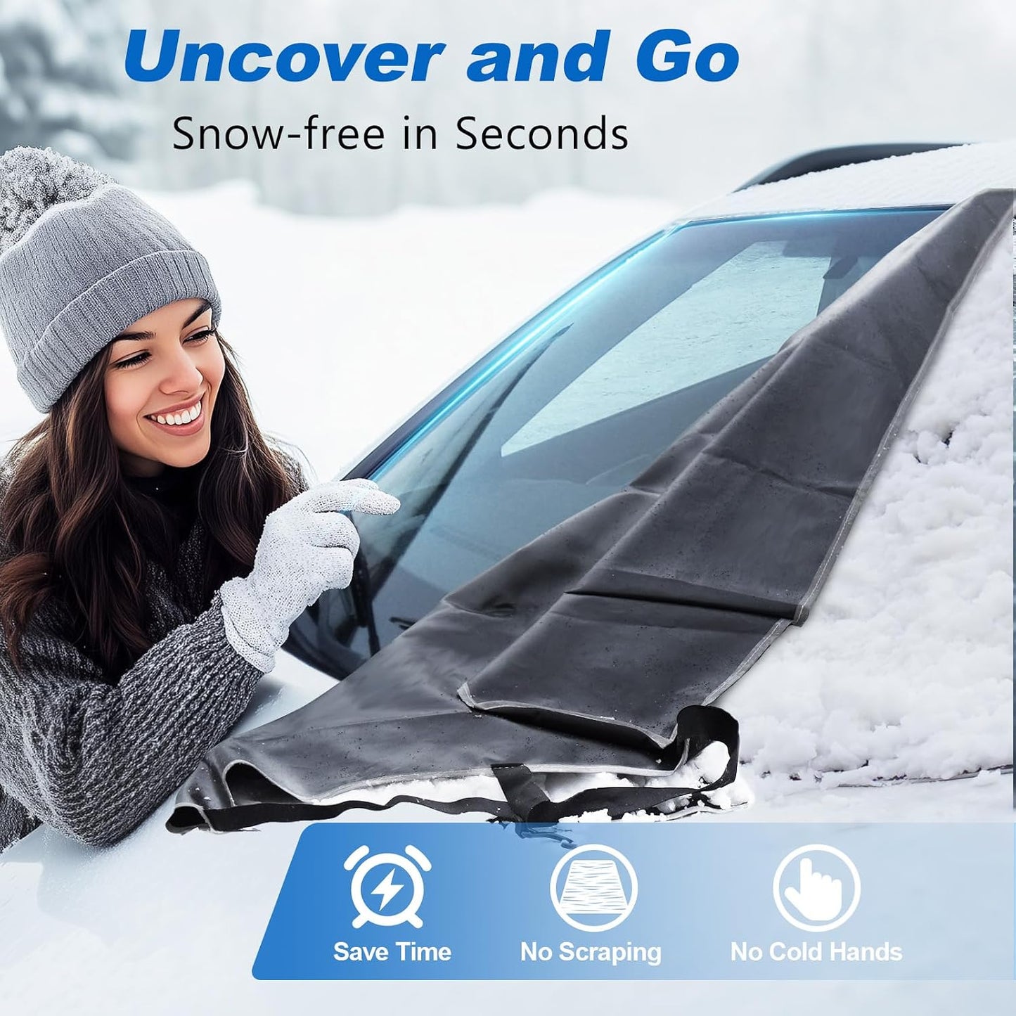 DooGooCoo [Upgraded] 7-Layer Car Windshield Snow Cover, [Efficient Winter Protection] Against Snow, Ice, Frost and Water, [Military-Grade Durable] Universal Fit for Cars, SUVs, and Trucks-Medium