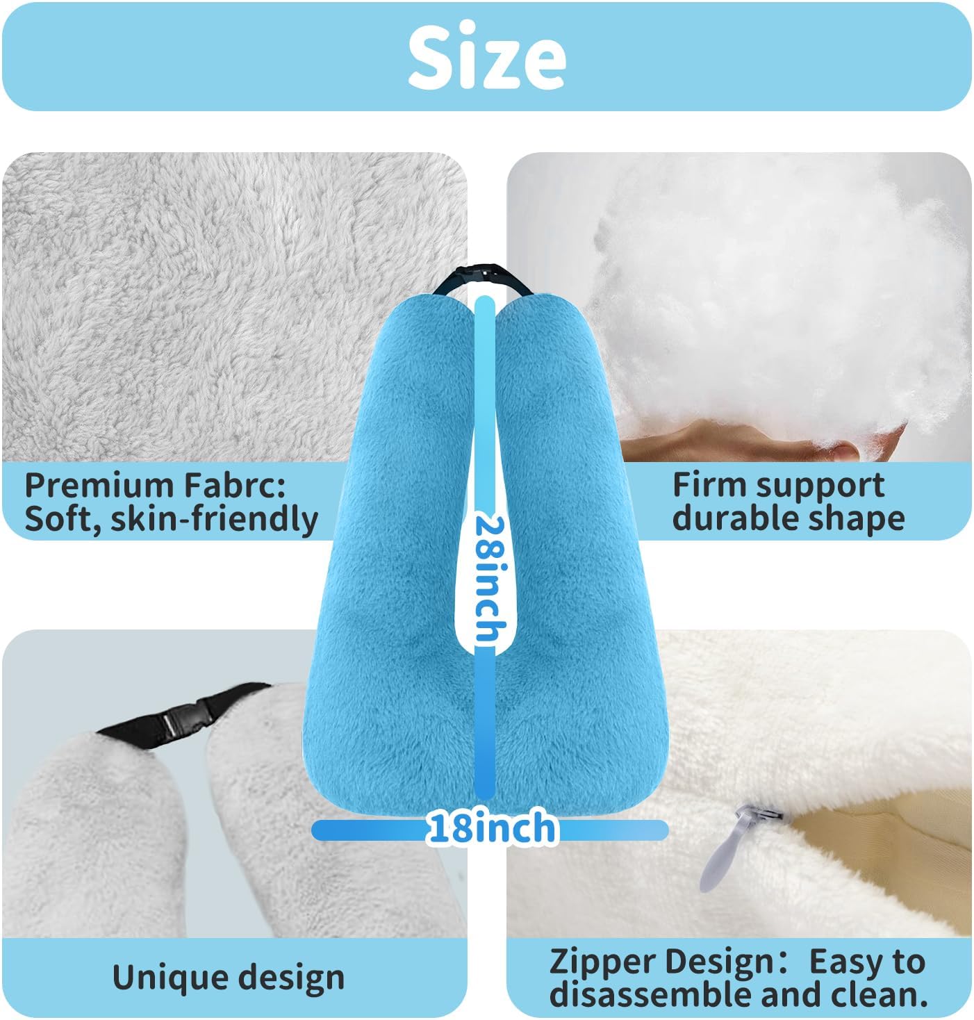 Travel Pillow,Car Pillow for Kids,Support Head and Neck on Road Trip-Blue | Car Sleeping Pillow with Adjustable Strap, Road Trip Essentials for Kids and Adults,Velvet Fabric Filled with High PP Cotton