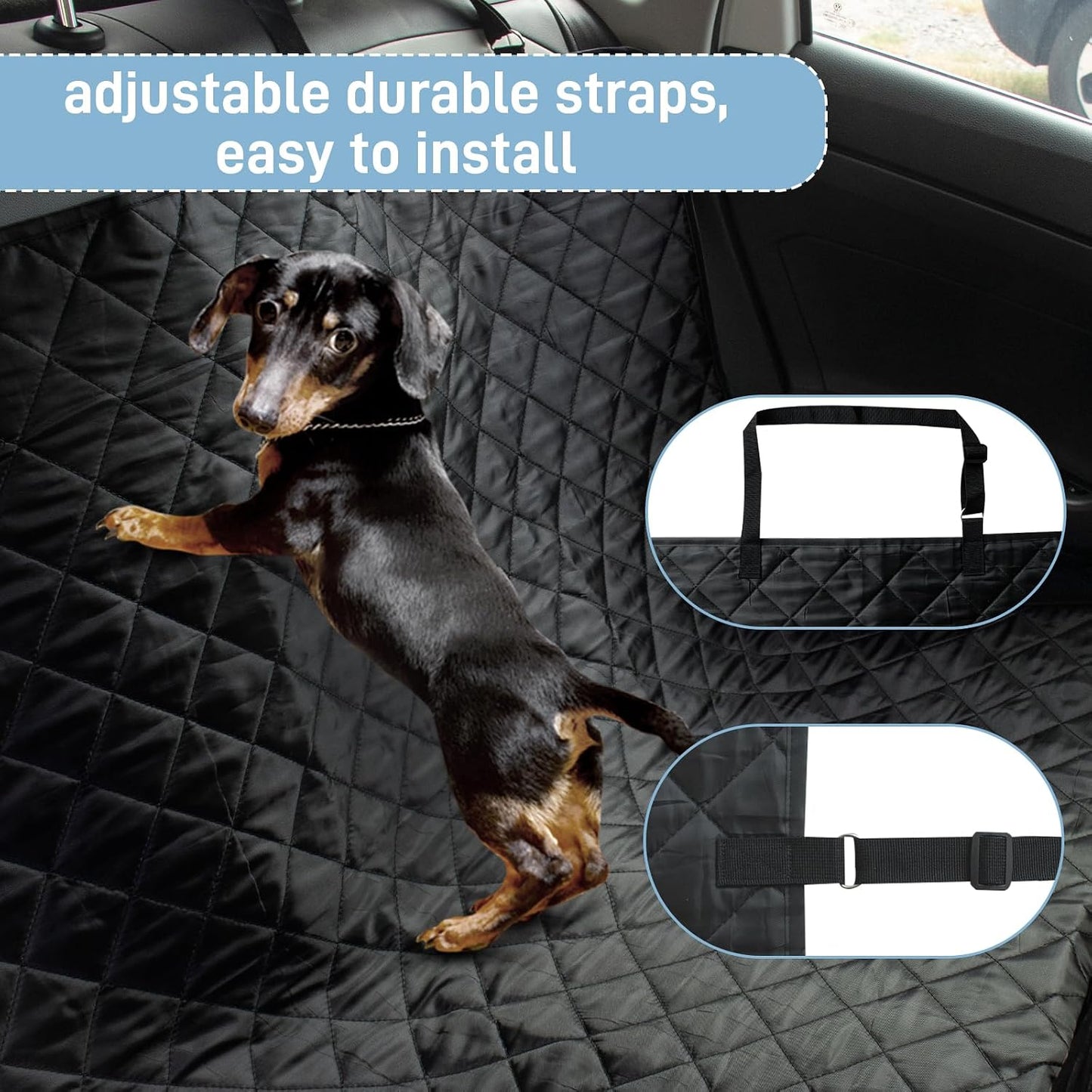 Large Dog Car Seat Cover for Back Seat, Universal Fit Bench Car Seat Cover, Waterproof Dog Hammock for Car with Adjustable Straps, Durable Seat Protector for Cars, Trucks & SUVs, Black