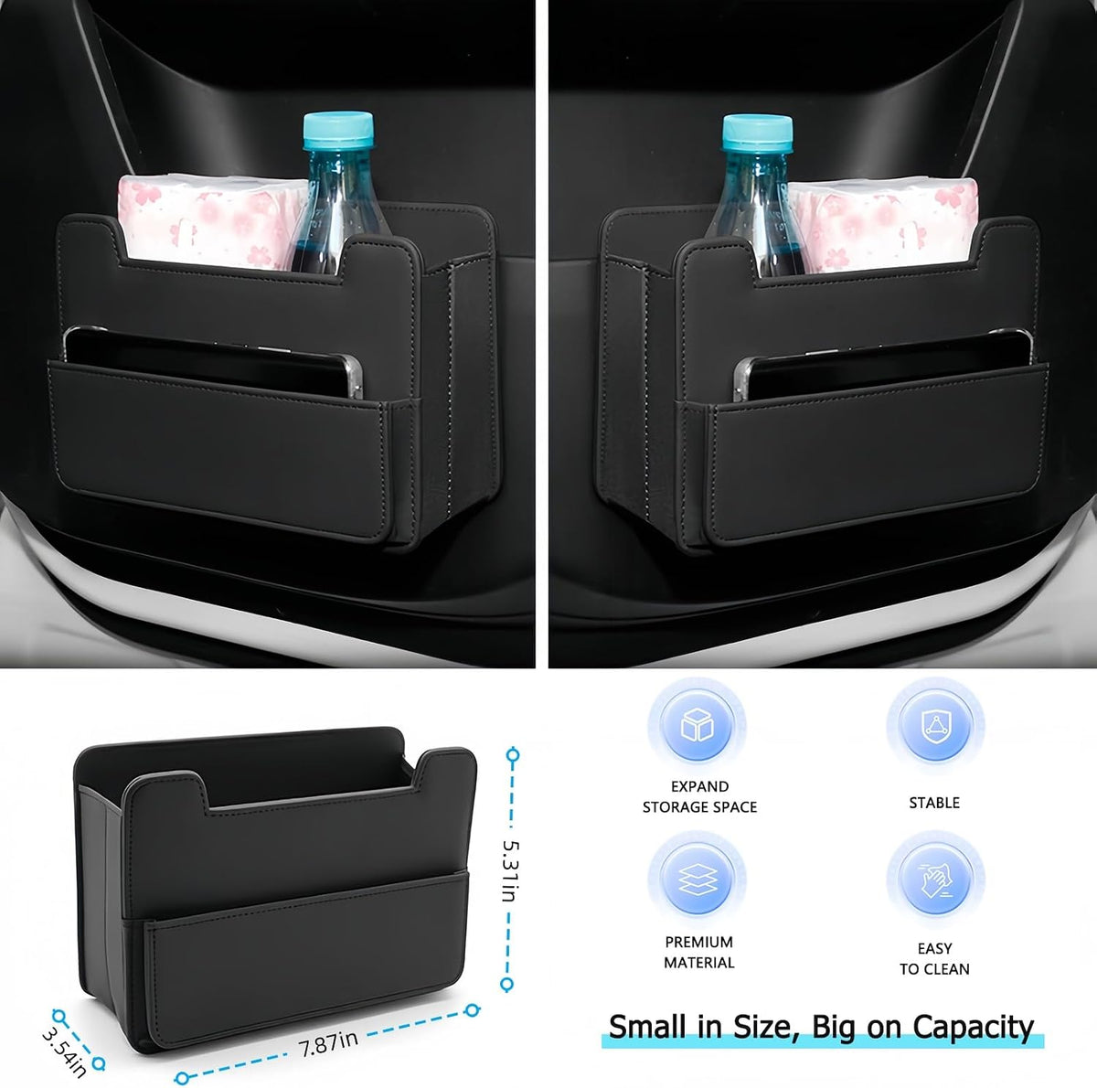 Tumecos Foldable Car Storage Box,Multifunctional Seat Back Organizer,Trash Can, Auto Door Side Pocket,Storage Bag,Car Accessories Organizer Box
