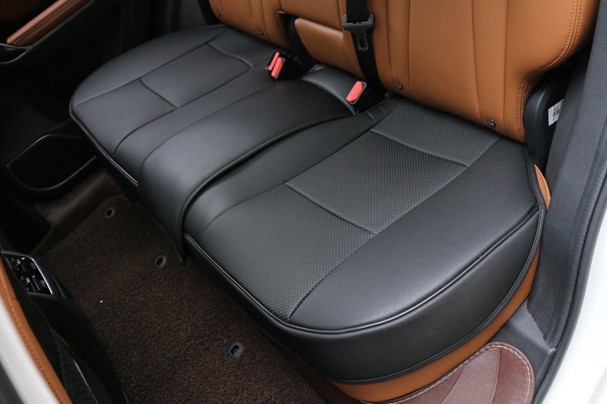 1 Pack PU Leather Car Rear Bench Seat Cover (Adjustable Length (49-55'') Back Seat Cover Car Seat Protector Rear Bottom Seat Cover Fits 90% of Car - Seat Bottom Only (Black - Rear seat)