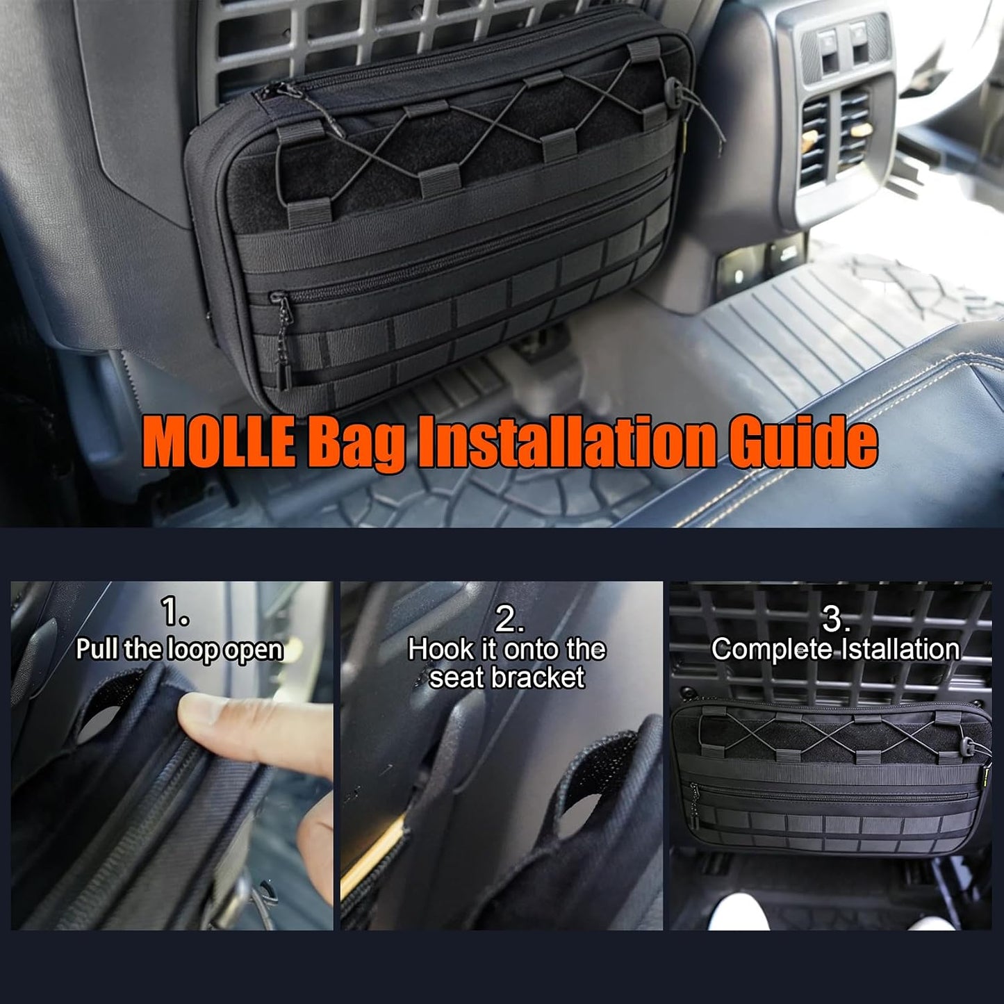 Car Storage Organizer Compatible with 2021-2025 Ford Bronco 2/4 Door, Heavy Duty Rattle-Free Backseat Tactical Seat Storage Bags, No-Drill 600D Oxford Anti-Clutter Gear-Black