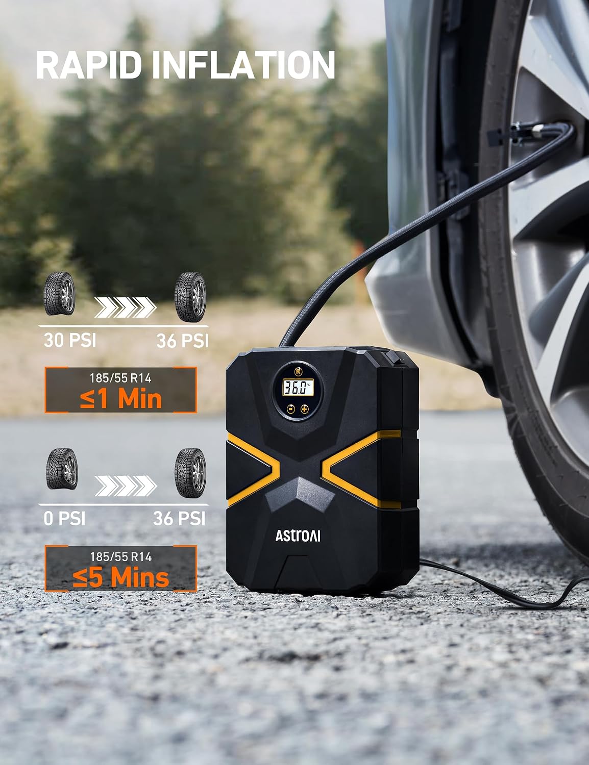 AstroAI S1 Tire Inflator Portable Air Compressor 12V DC with Digital Gauge