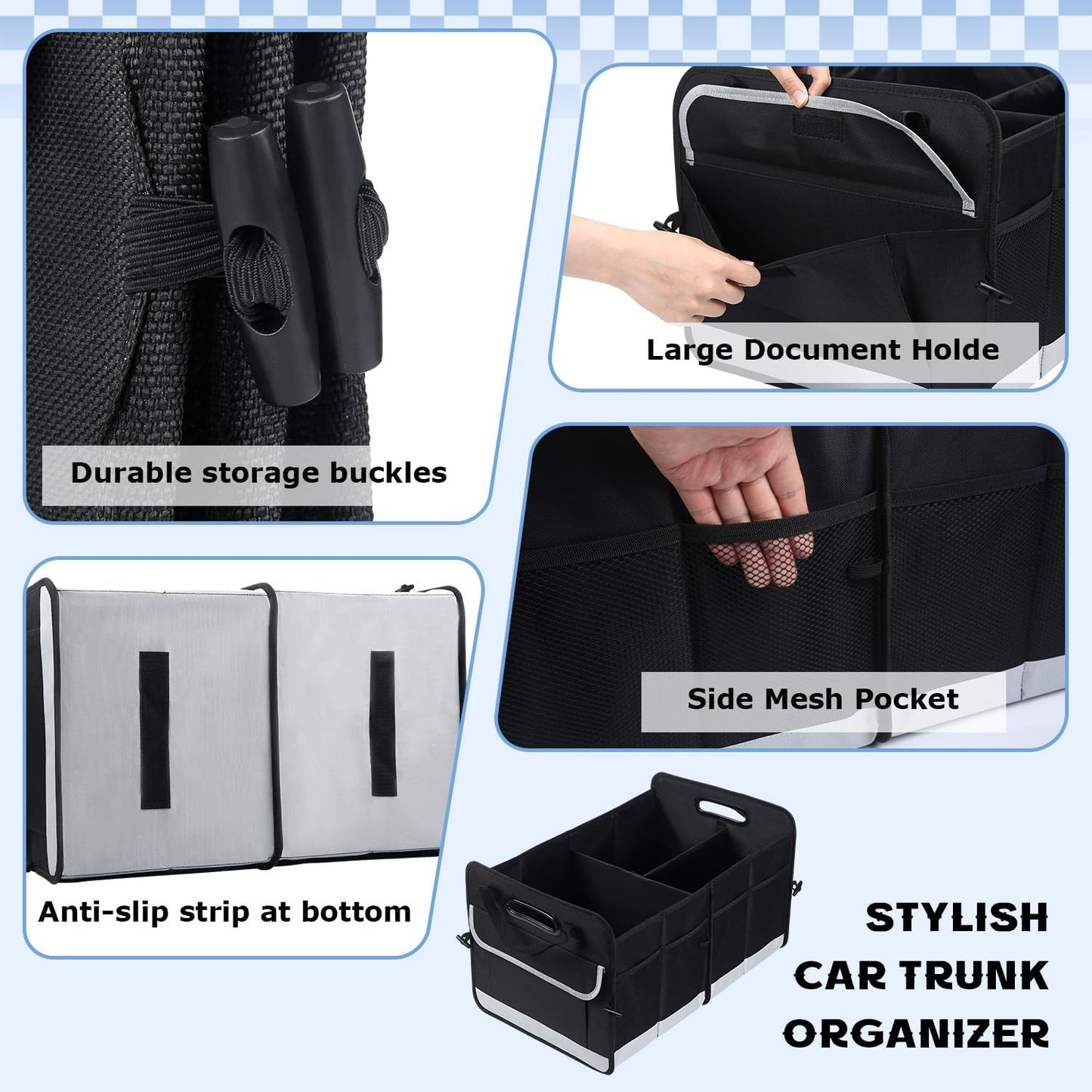 AOPHY Car Trunk Organizer, 72L Large Capacity Waterproof Auto Storage with Non-Slip Bottom Strips, Collapsible Cargo Organizer for Suv, Truck, Sedan, Portable Car Accessories for Women Men