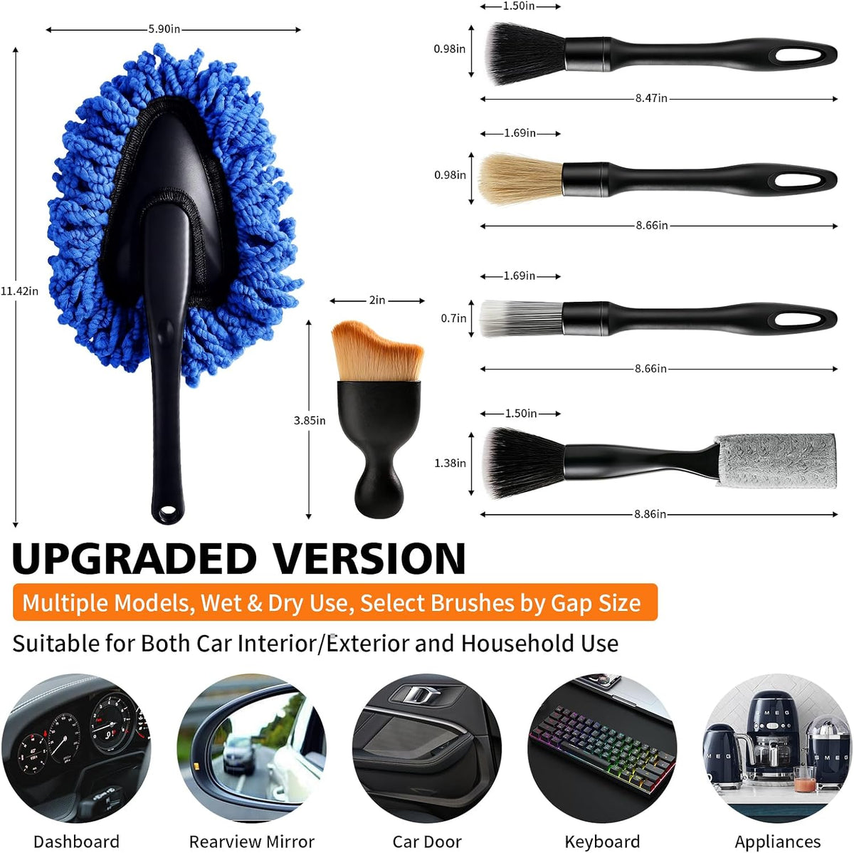 Windshield Cleaner Tool, 12Pcs Car Cleaning Kit, 23-inch Extendable Handle with 4 Microfiber Pads, Car Interior Detailing Brushes, All-in-One Inside Car Cleaning for Auto Detailing