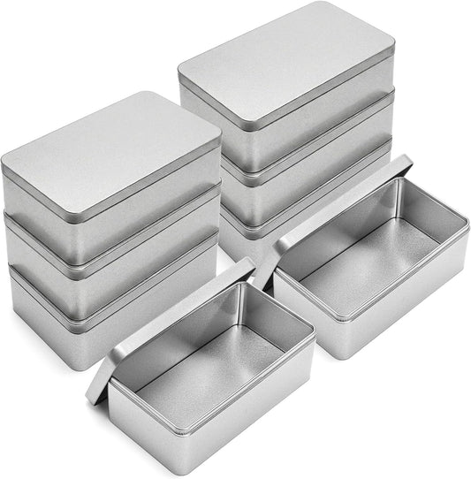 Okllen 8 Pack Silver Rectangular Tin Box, 7 x 3.9 x 2.4 inch Empty Metal Tin Containers with Lids, for Jewelry, Car Keys, Candy, Crafts, Gift &amp; Home Storage
