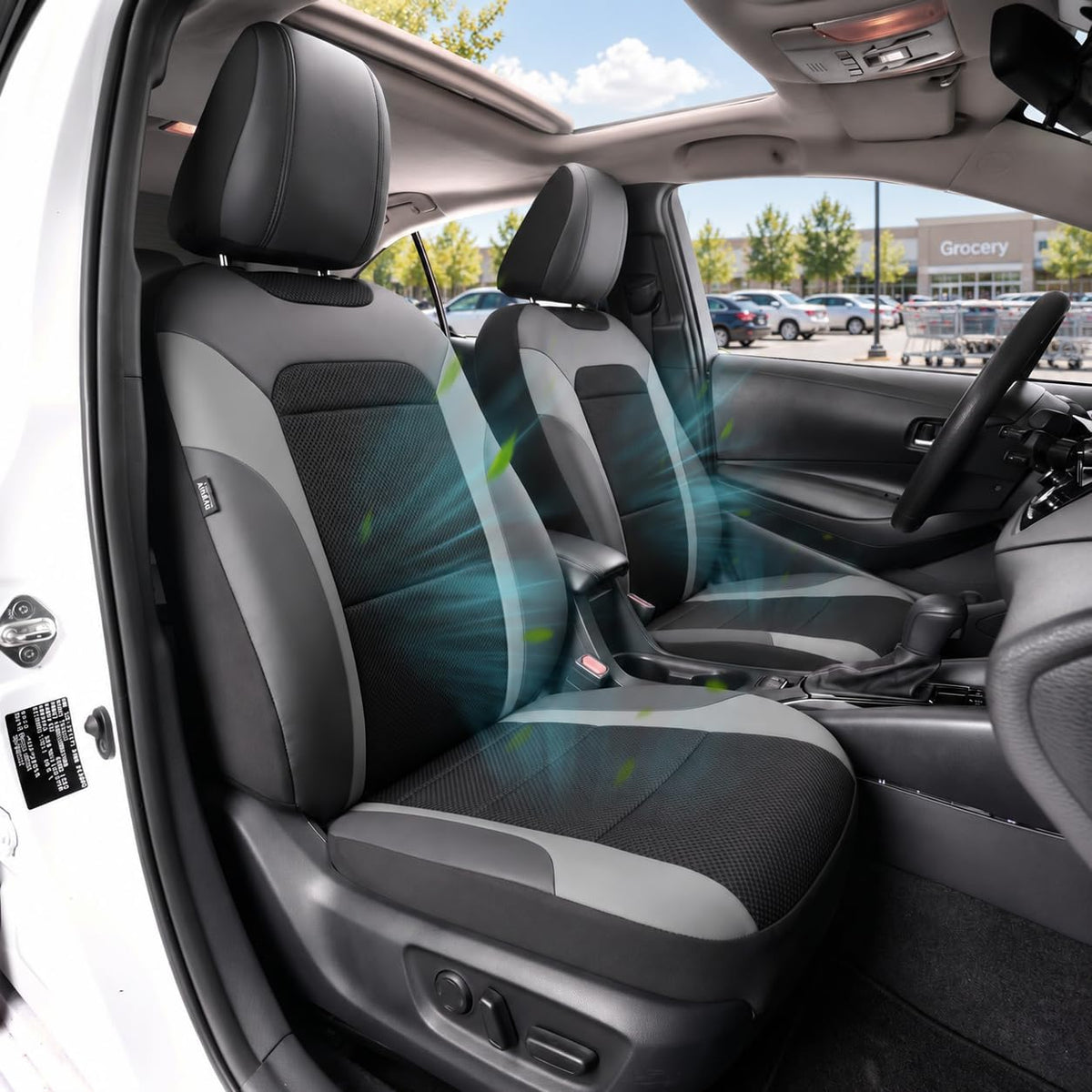 GIANT PANDA Air Cool Mesh Car Seat Cover Custom Fit Subaru Outback Forester Crosstrek Legacy Impreza,Breathable Cooling Seat Protector with Leather Back Pannel(Black+Gray)